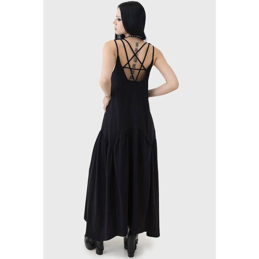 Killstar Demise Flowing Maxi Dress with Pentagram Strap Detailing - Picture 6 of 7